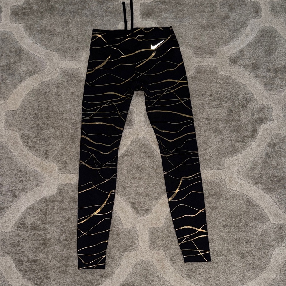 Nike Black and Gold Wave Leggings